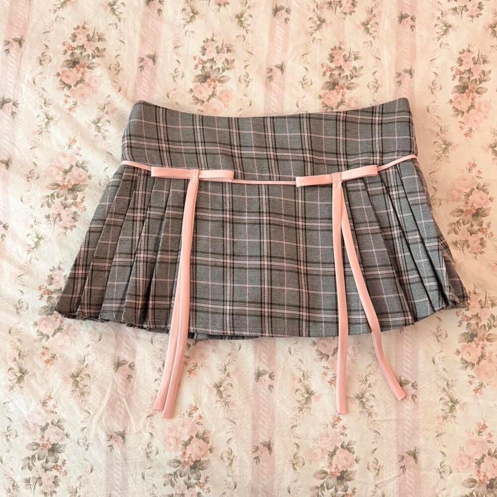 grey plaid mini skirt